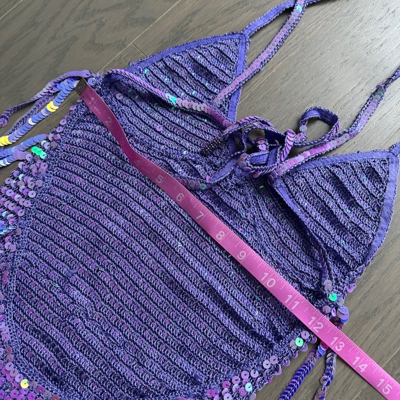 Retrofete Mevia Sequin Fringe Crochet Maxi Dress XS / SMALL - PURPLE- EUC - Picture 9 of 11